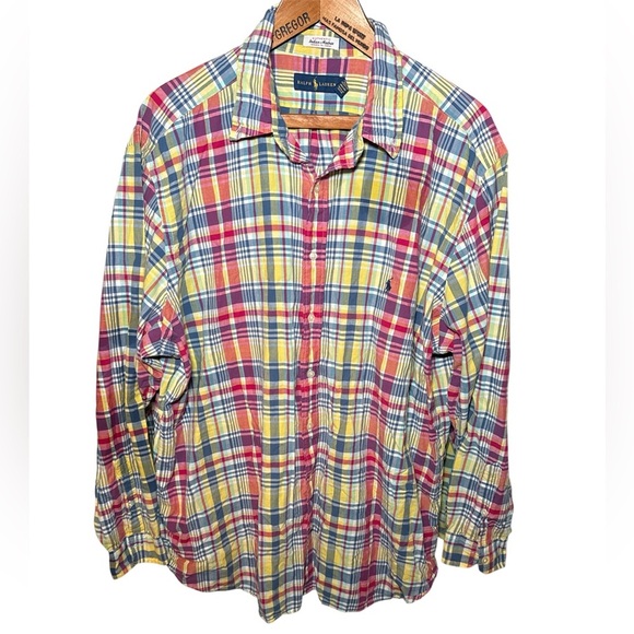 Ralph Lauren Men's Indian Madras Button Down Shirt Size 2XB Broad Chest Waist - Picture 2 of 8